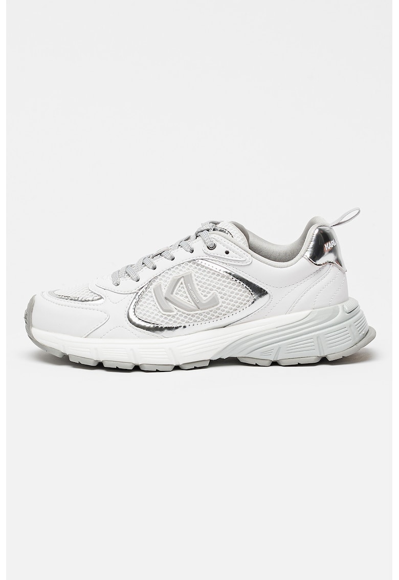 Pantofi sport din piele cu insertii din plasa - Alb/Argintiu