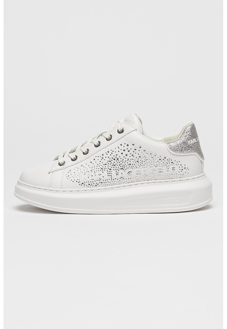 Pantofi sport Kapri de piele cu logo cu strasuri - Alb