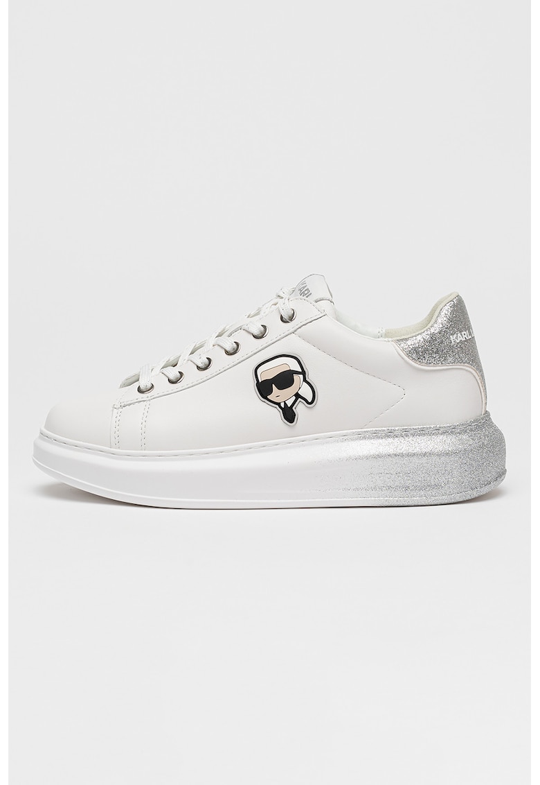 Pantofi sport Kapri de piele cu talpa cu aspect stralucitor - Alb/Argintiu