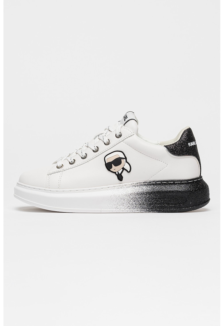 Pantofi sport Kapri de piele cu talpa cu aspect stralucitor - Negru/Alb murdar