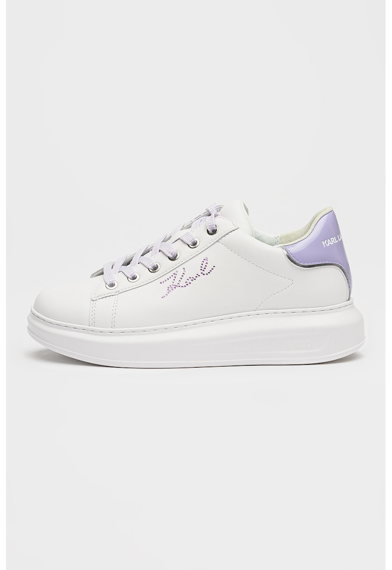 Pantofi sport din piele cu logo din strasuri - Alb/Lila