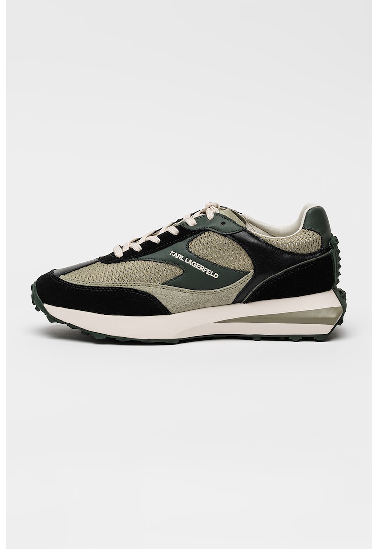 Pantofi sport Zone de plasa si piele intoarsa - Verde/Negru