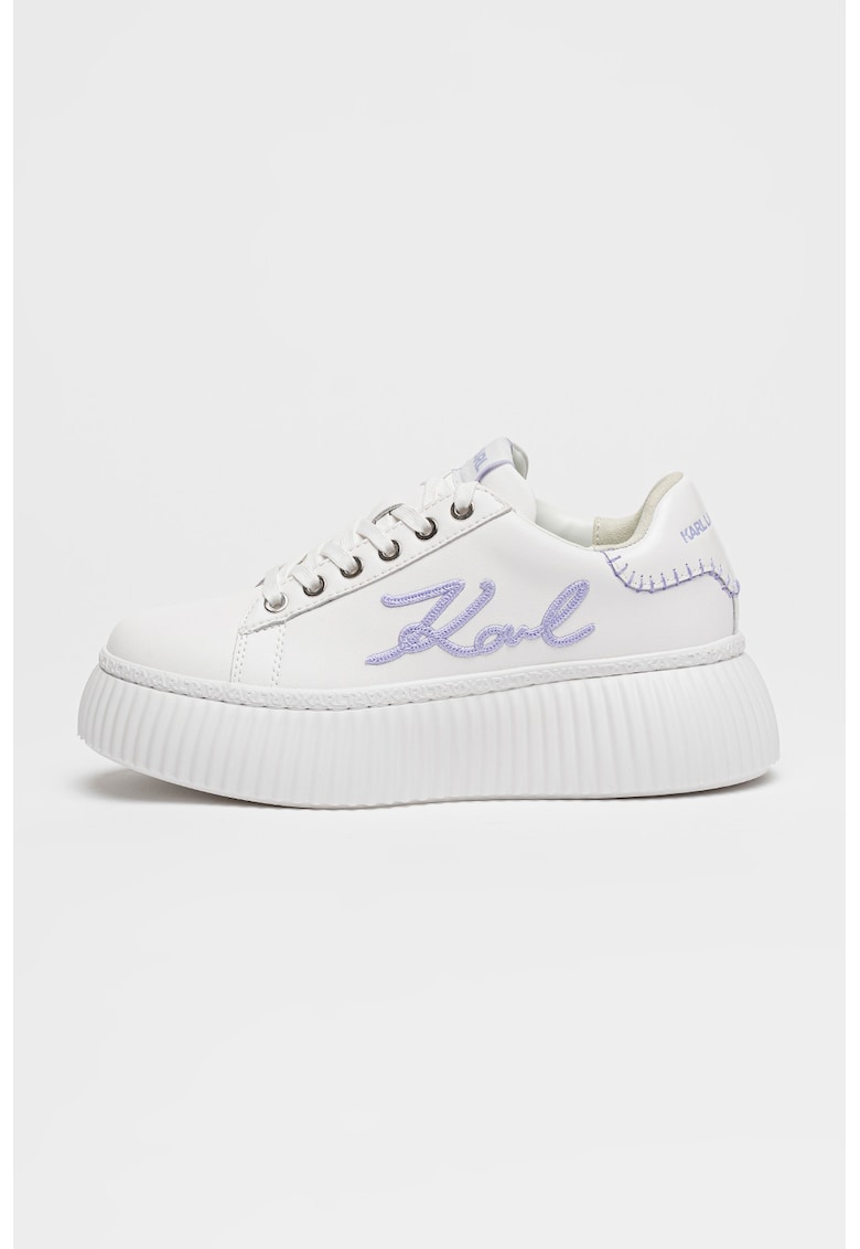Pantofi sport flatform din piele cu logo Kreeper - Alb/Violet deschis