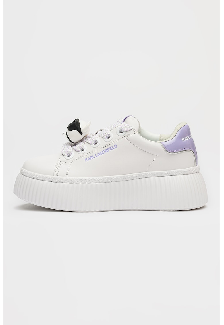 Pantofi sport flatform din piele cu detalii monograma - Alb/Lila