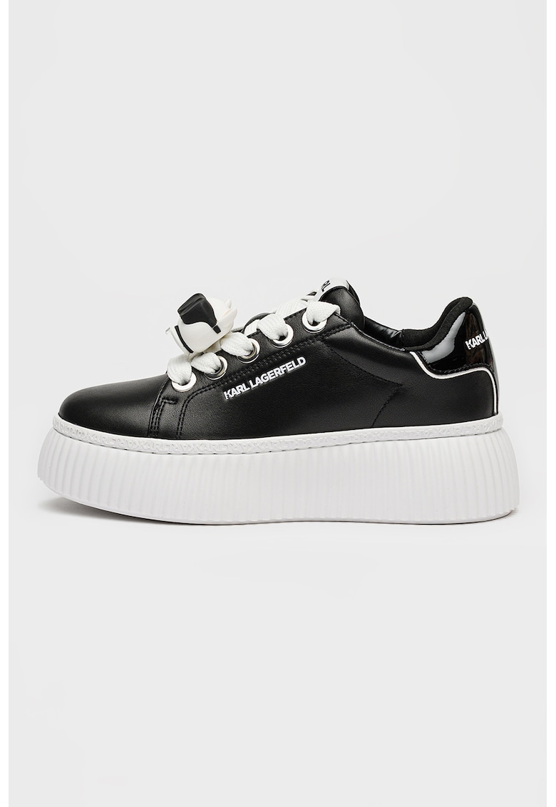 Pantofi sport flatform din piele cu detalii monograma - Negru