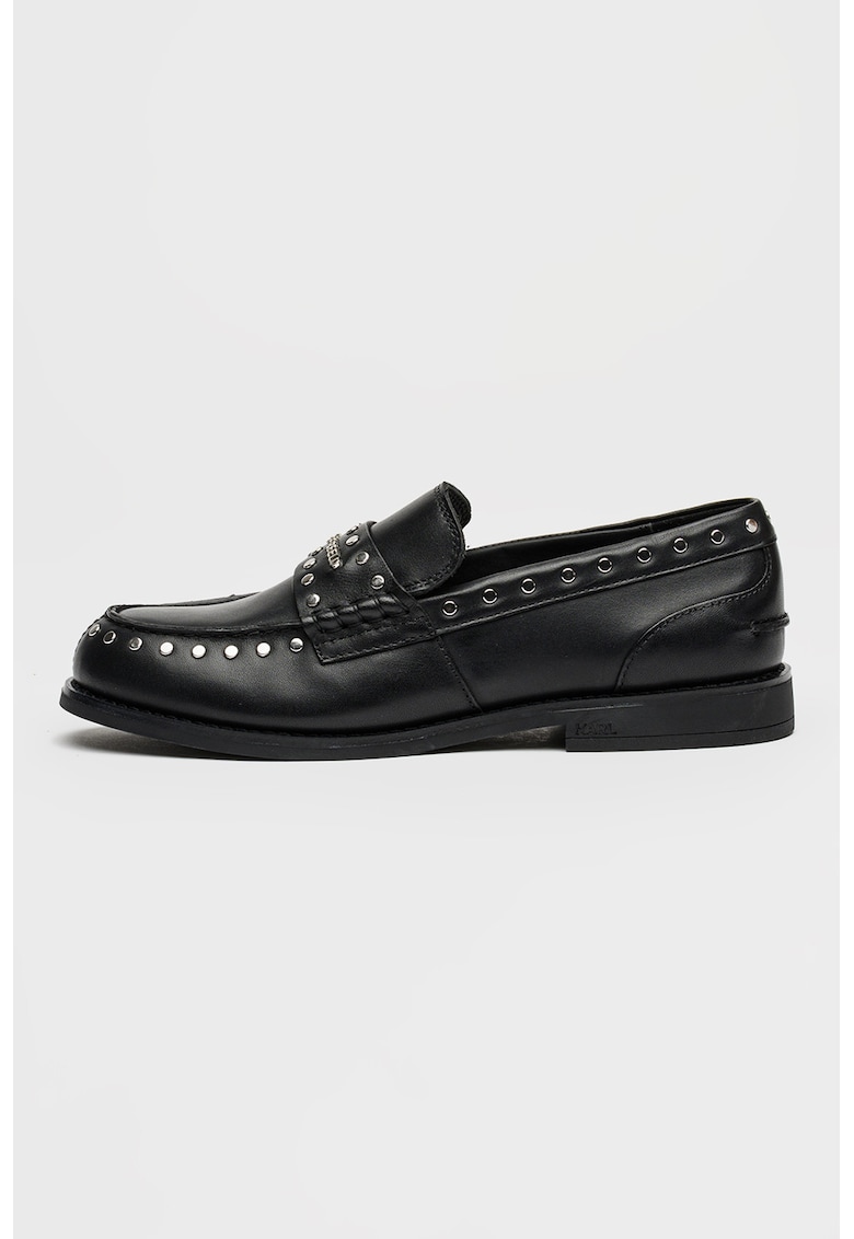 Pantofi loafer din piele cu aplicatie cu tinte - Negru/Argintiu