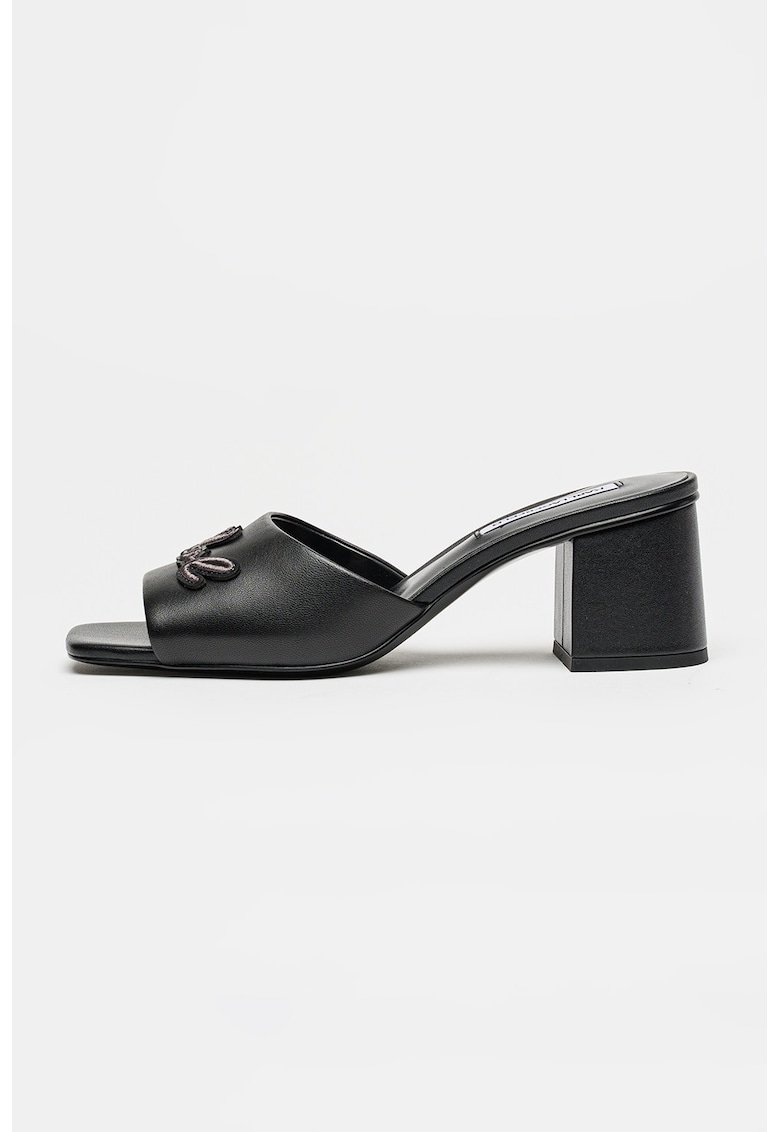 Papuci de piele cu toc Plaza - Negru