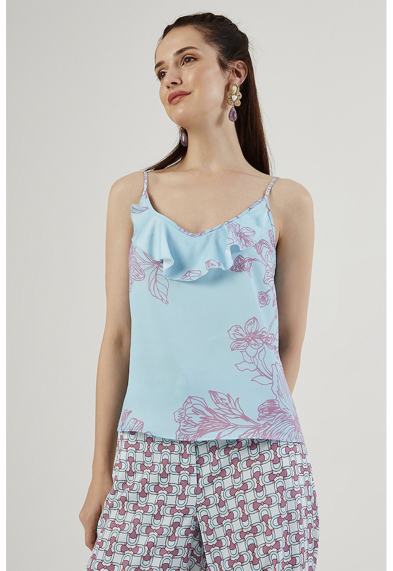 Top cu garnitura cu volan - decolteu in V si model