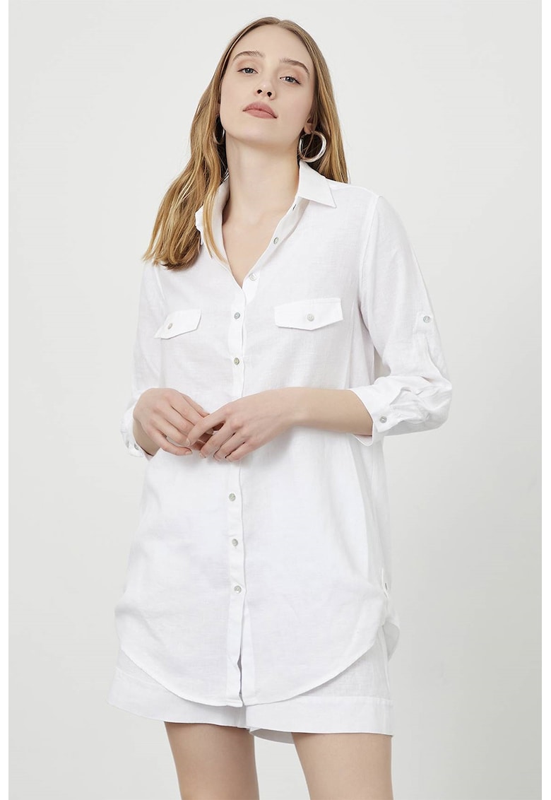 Camasa lunga din in - Alb