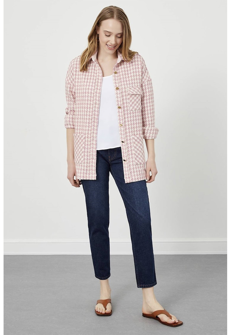 Jacheta-camasa cu buzunar pe piept si model houndstooth