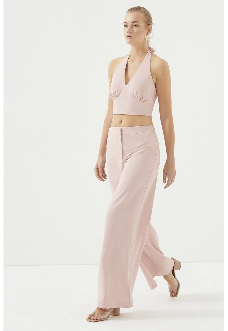 Pantaloni uni cu croiala ampla - Roz pal