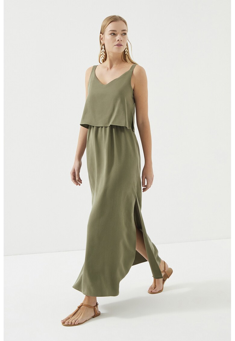 Rochie din lyocell cu aspect 2-in-1 - Kaki