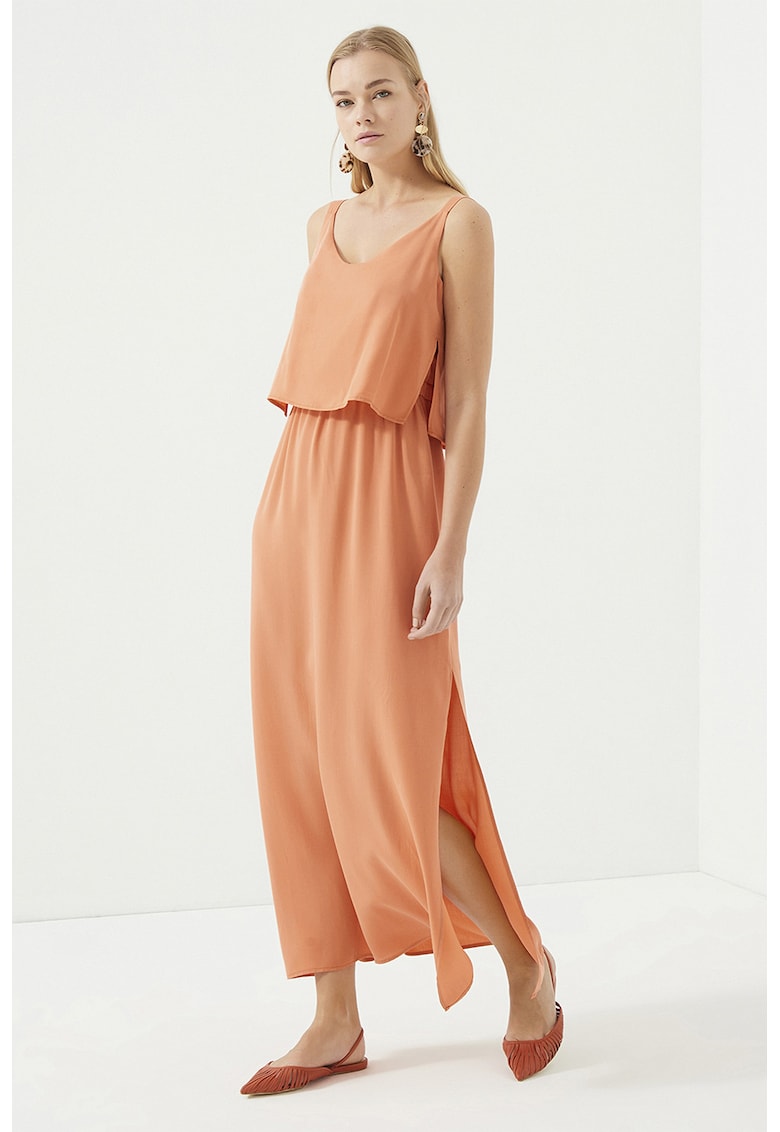 Rochie din lyocell cu aspect 2-in-1 - Portocaliu pal