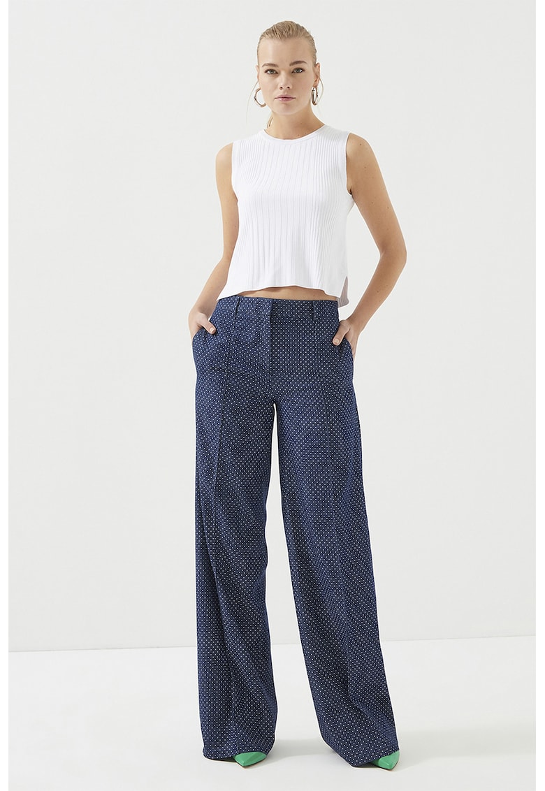 Pantaloni cu croiala ampla si buline - Bleumarin