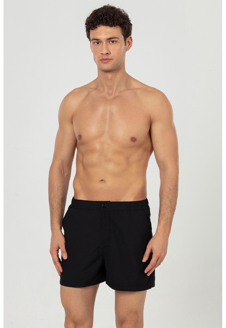 Pantaloni scurti de baie cu buzunare laterale - Negru