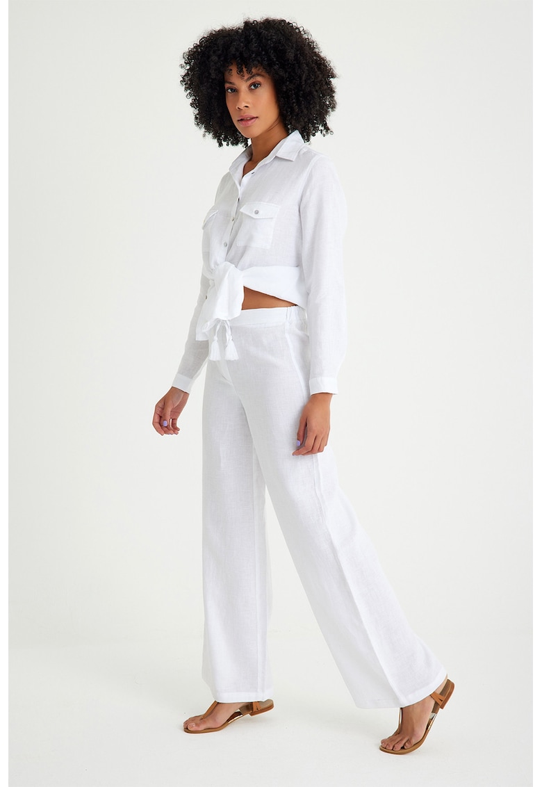 Pantaloni relaxed-fit cu snururi - Alb