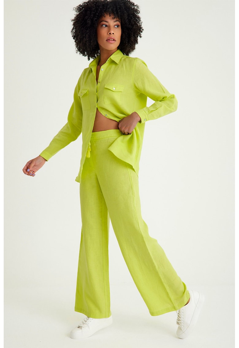Pantaloni relaxed-fit cu snururi - Verde fistic