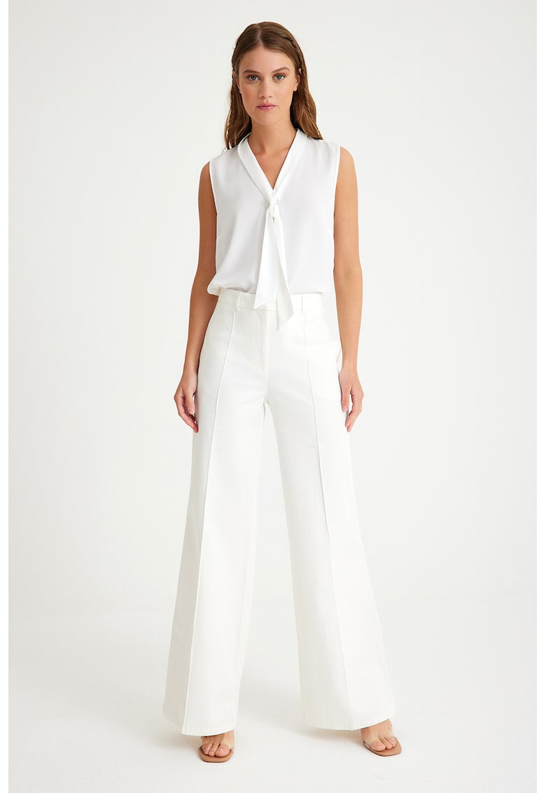 Pantaloni cu croiala ampla si talie inalta - Alb optic