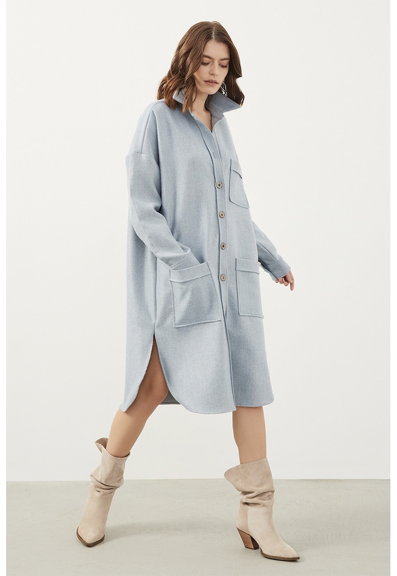 Jacheta-camasa lunga supradimensionata cu buzunare - Gri cenusiu