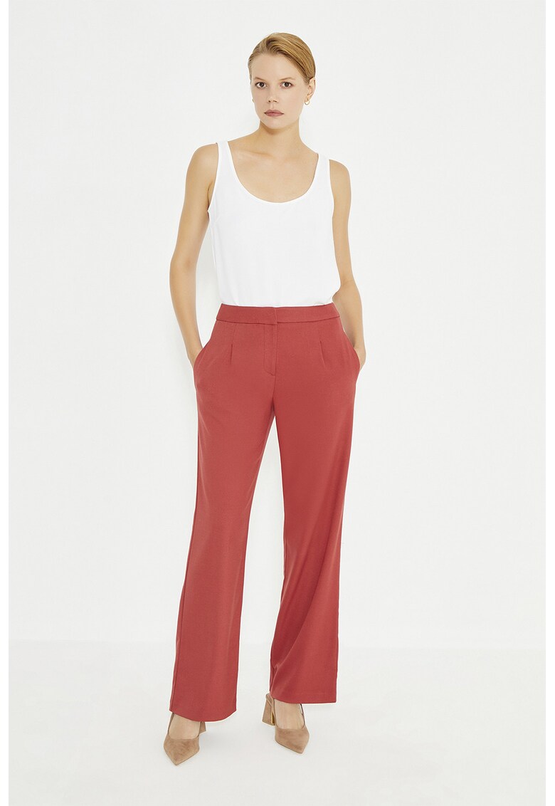 Pantaloni drepti cu model uni - Portocaliu mandarina