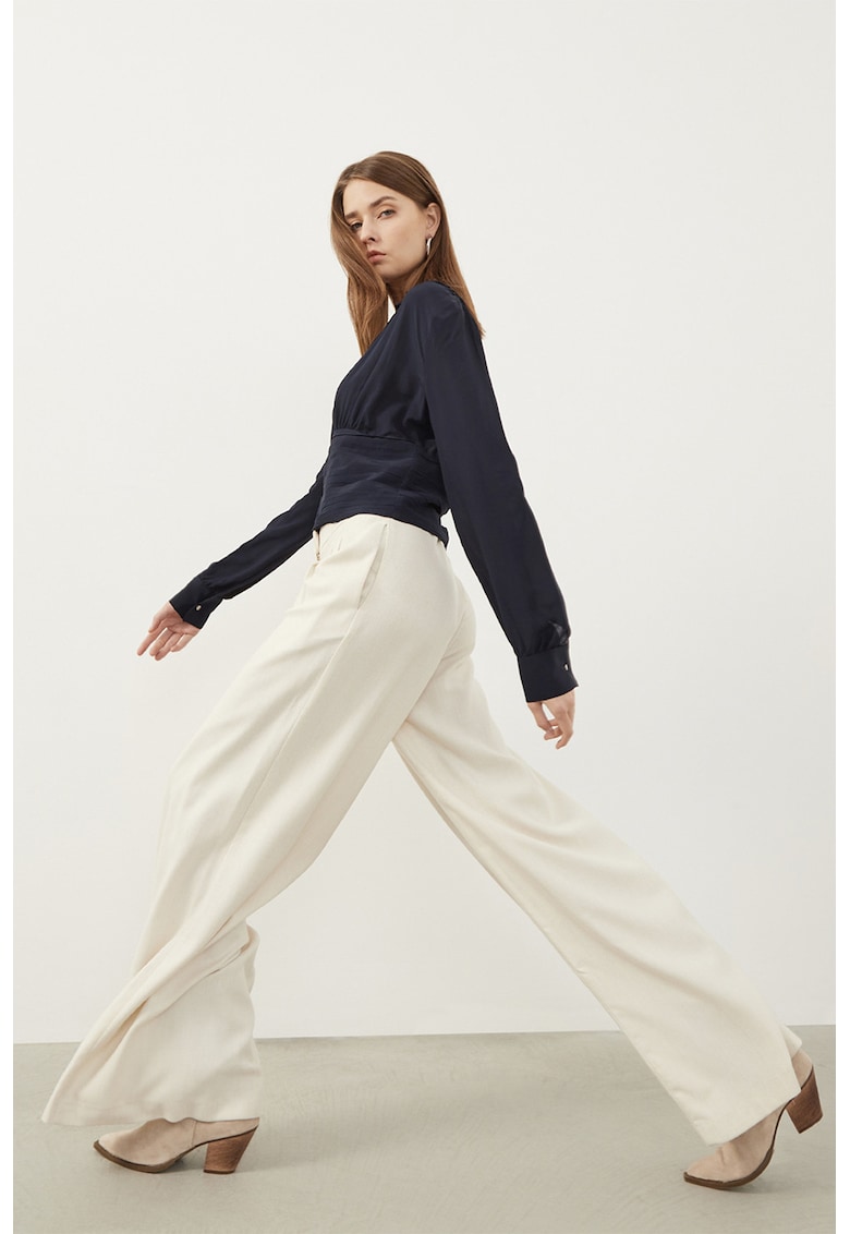 Pantaloni uni cu croiala ampla - Crem