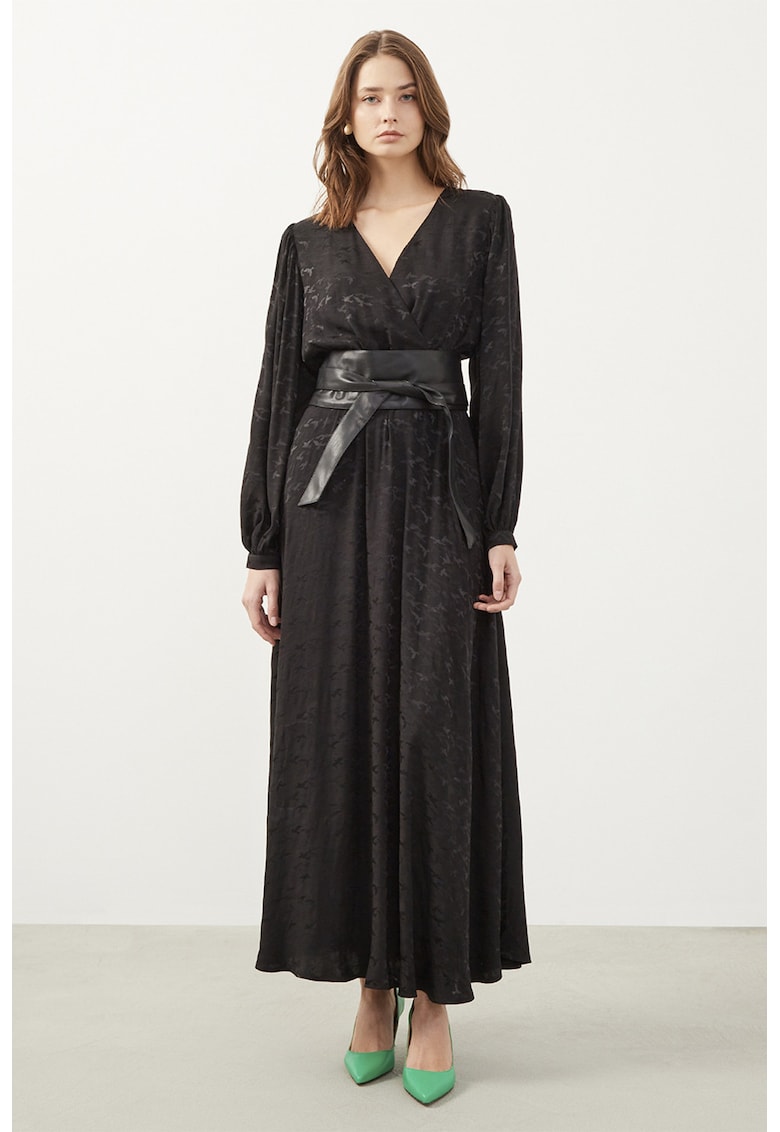 Rochie maxi din bumbac cu maneci bufante