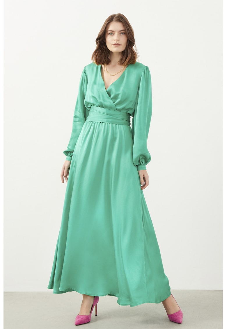 Rochie maxi din bumbac cu maneci bufante