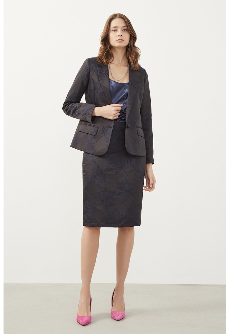 Sacou cu model brodat - Albastru/Gri antracit