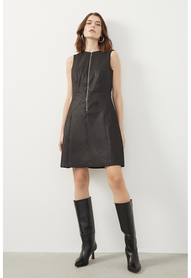 Rochie cu croiala in A si aspect metalizat - Negru stins
