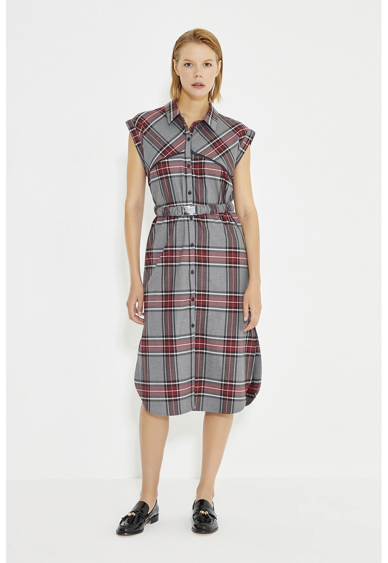 Rochie-camasa cu buzunare laterale si model in carouri