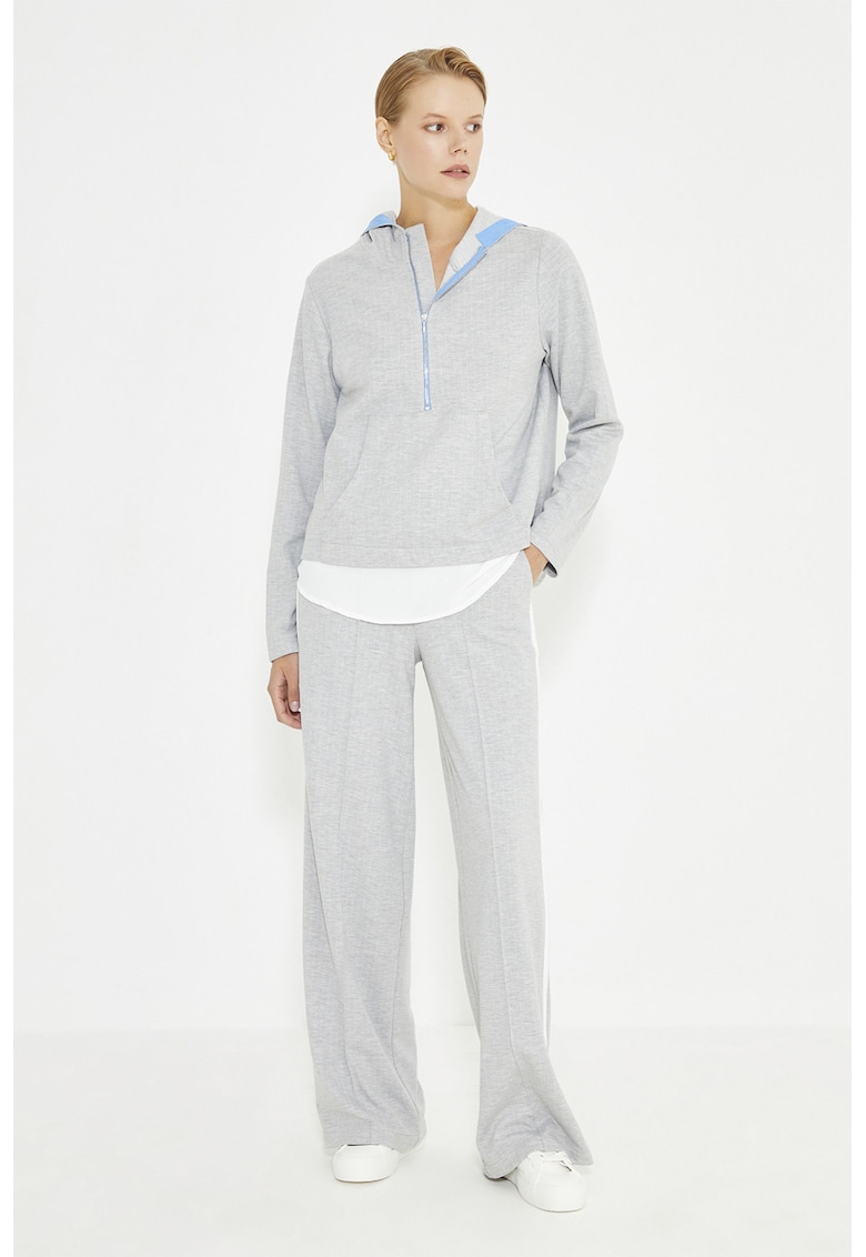 Pantaloni de trening relaxed-fit cu croiala dreapta si talie inalta