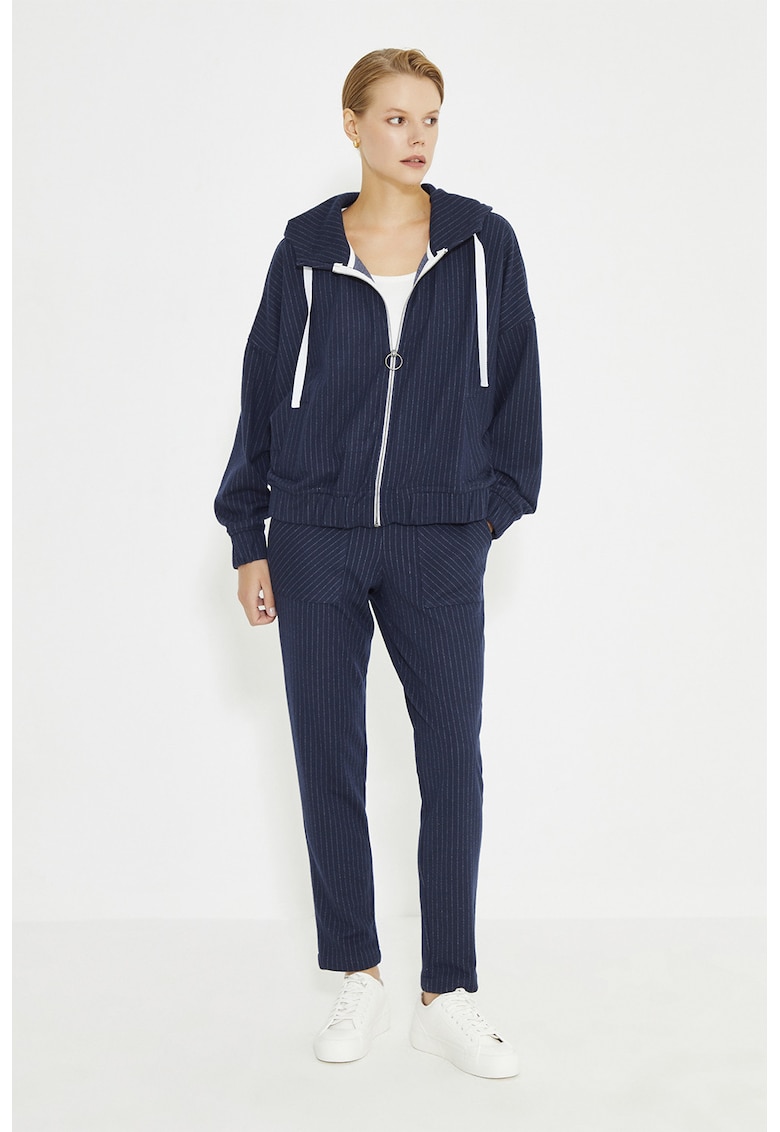 Pantaloni cu snururi si dungi - Alb/Bleumarin