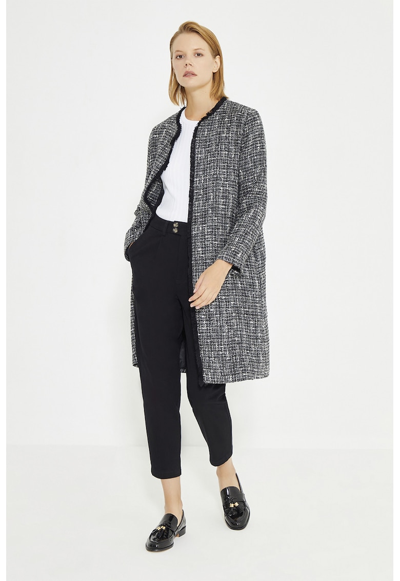 Palton cu model herringbone si aspect texturat - fara inchidere