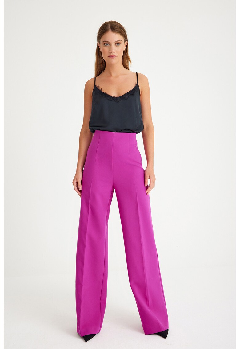 Pantaloni bootcut cu talie inalta - Roz deschis