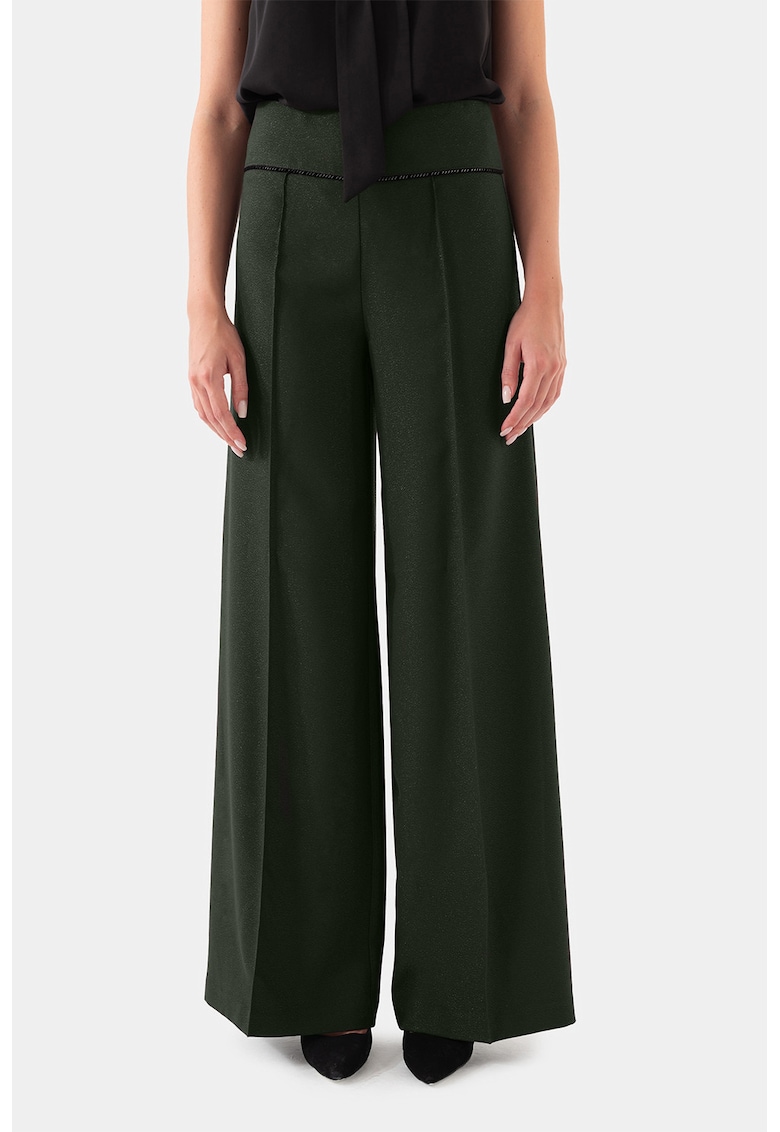 Pantaloni evazati cu talie inalta - Verde inchis