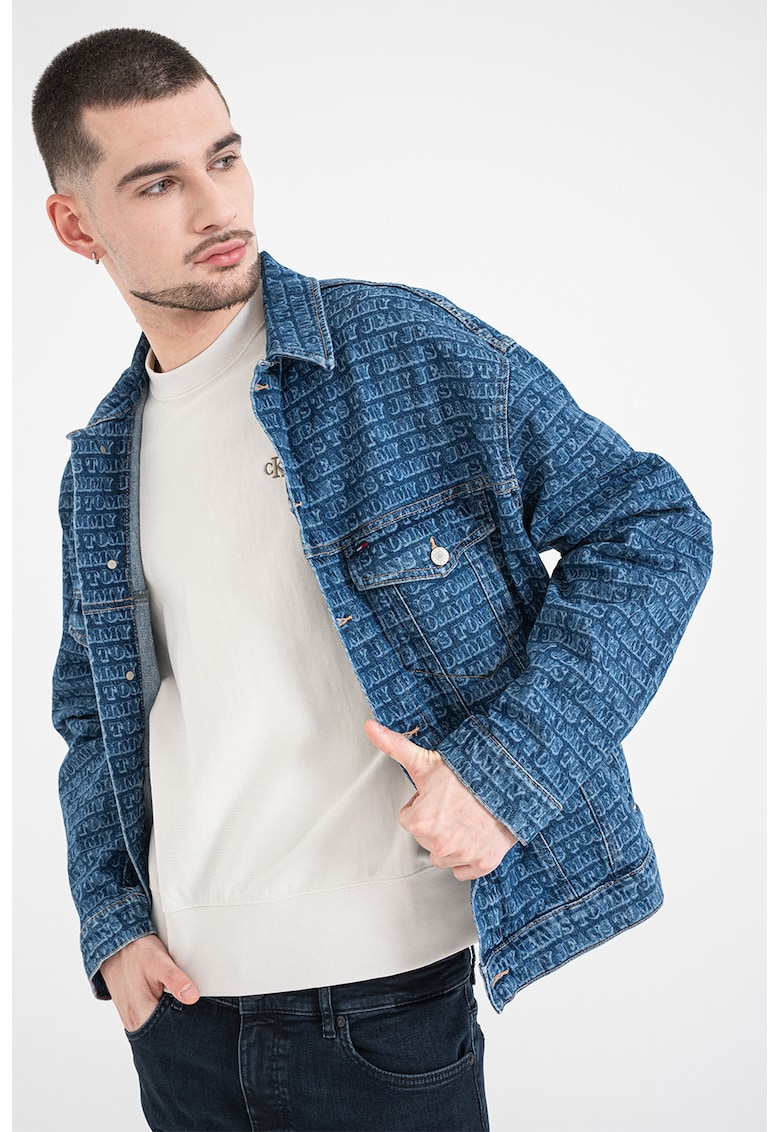 Jacheta din denim cu imprimeu - Albastru inchis