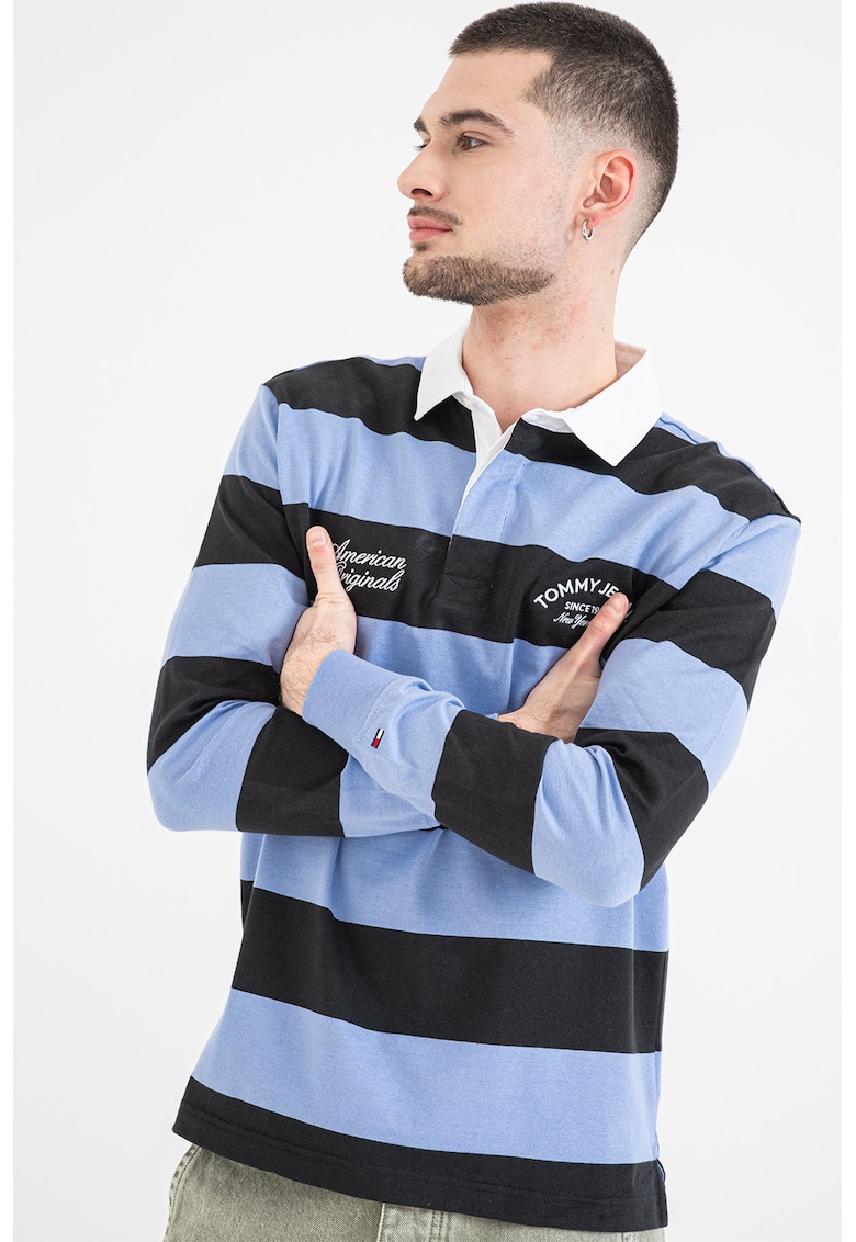 Bluza polo cu dungi - Negru/Albastru lavanda