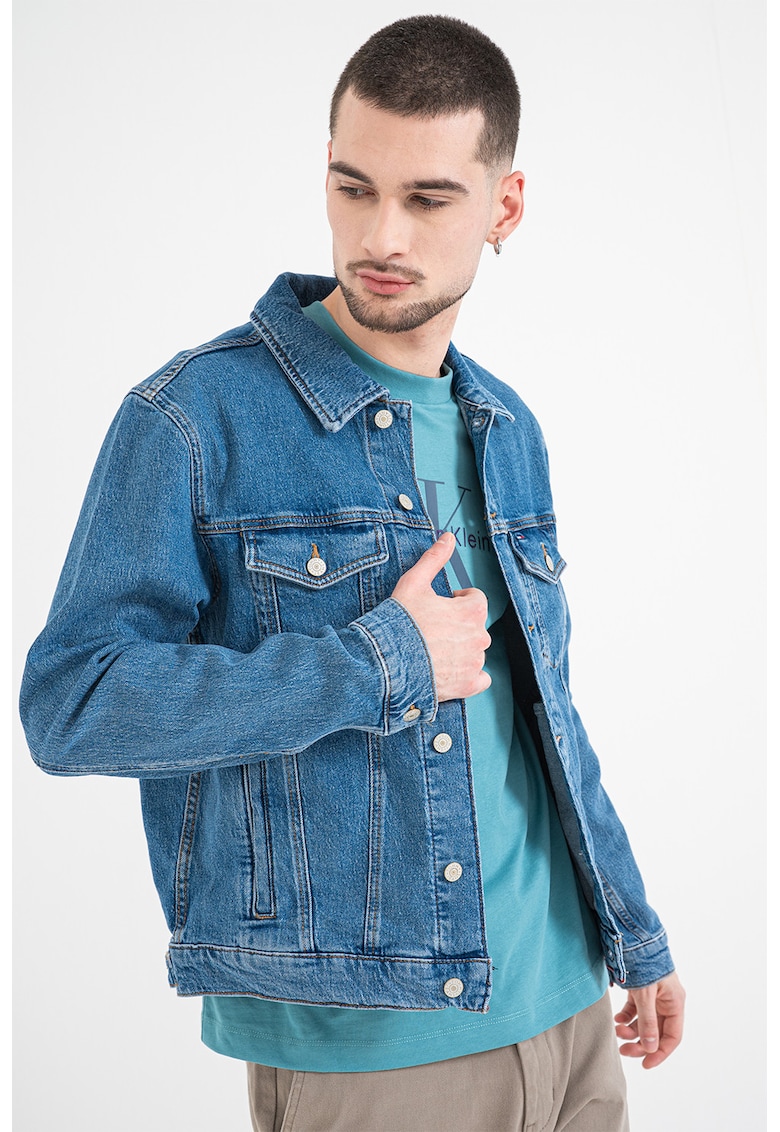 Jacheta din denim cu buzunare pe piept - Albastru deschis