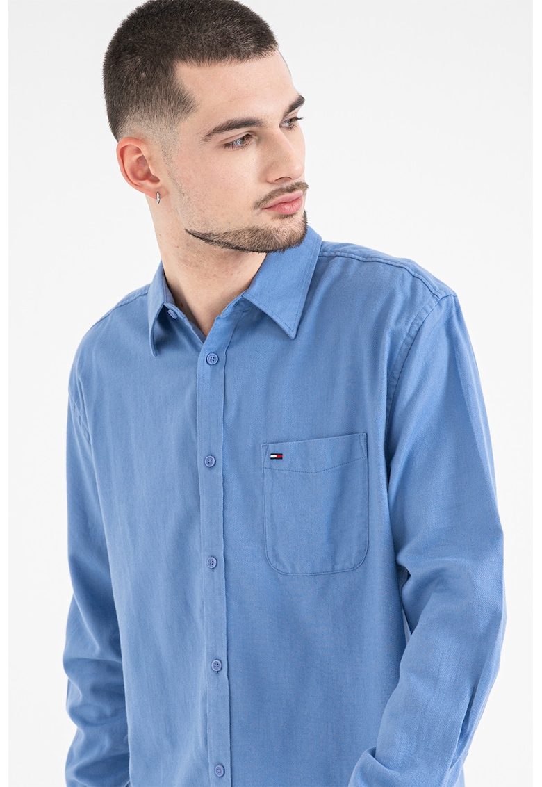 Camasa din bumbac cu buzunar pe piept - Albastru deschis