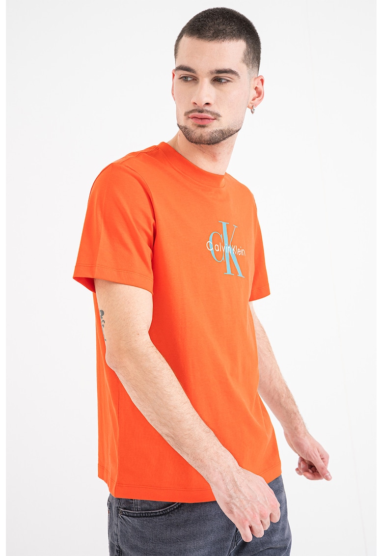 Tricou din bumbac cu imprimeu logo - Portocaliu mandarina