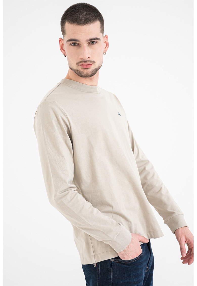 Bluza de bumbac cu logo discret - Grej