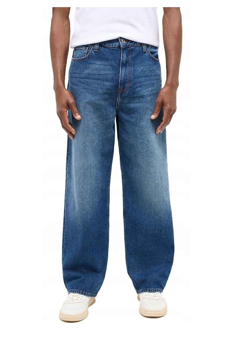 Blugi Barbati - Vermont - Loose Fit - Talie Joasa - Fermoar - Lungi - 5 Buzunare - Bumbac - Elastan - W32-L32 US - Albastru