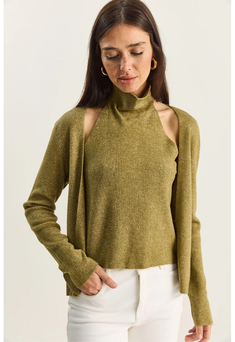 Bluze dama - bluza striata decupata - verde lime - tricot -