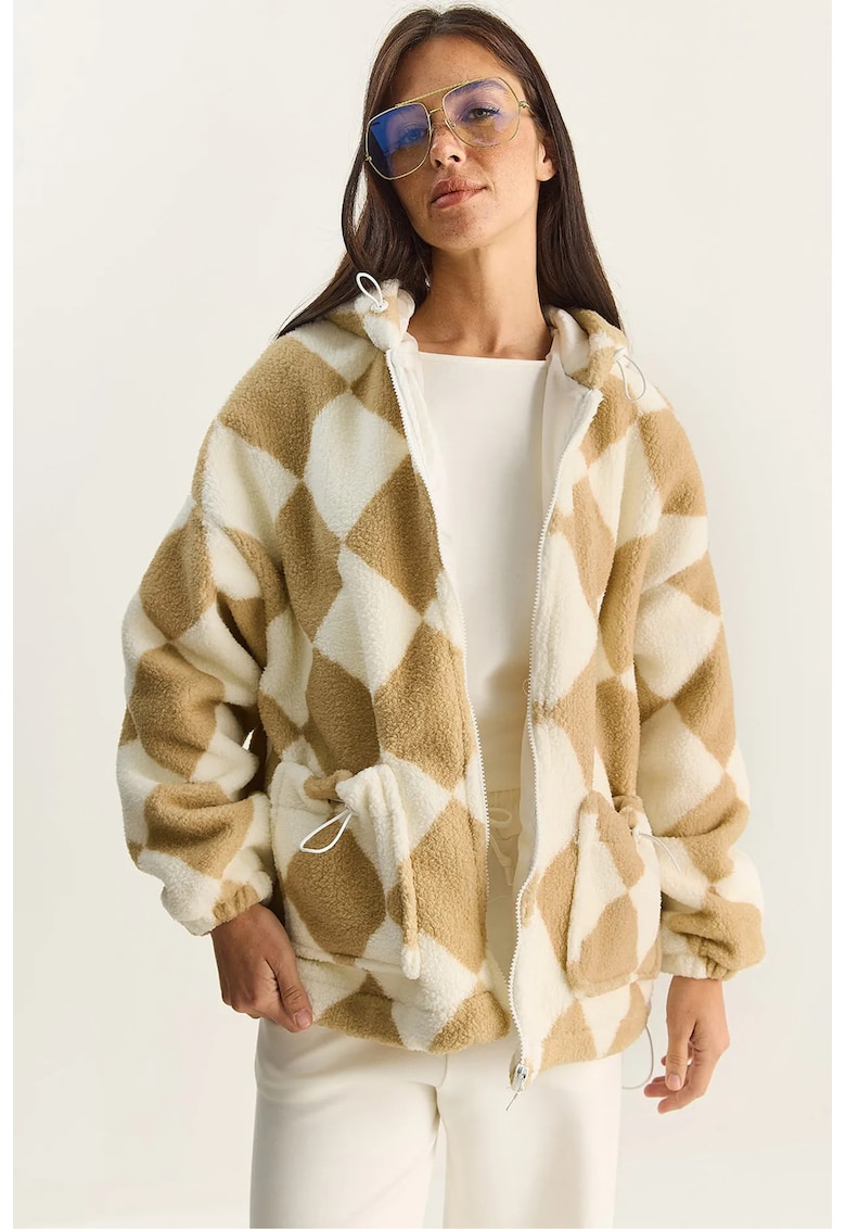 Geaca de plus supradimensionata - textil - crem/bej - One Size