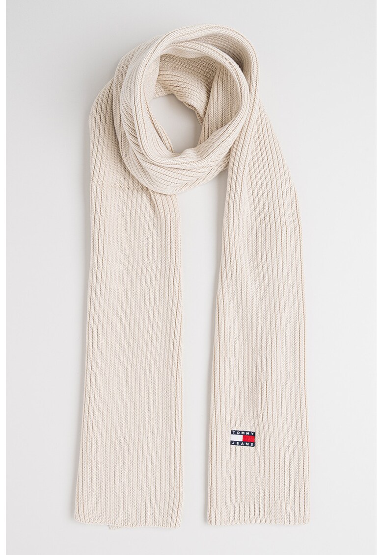 Fular striat din bumbac organic Heritage - Alb fildes