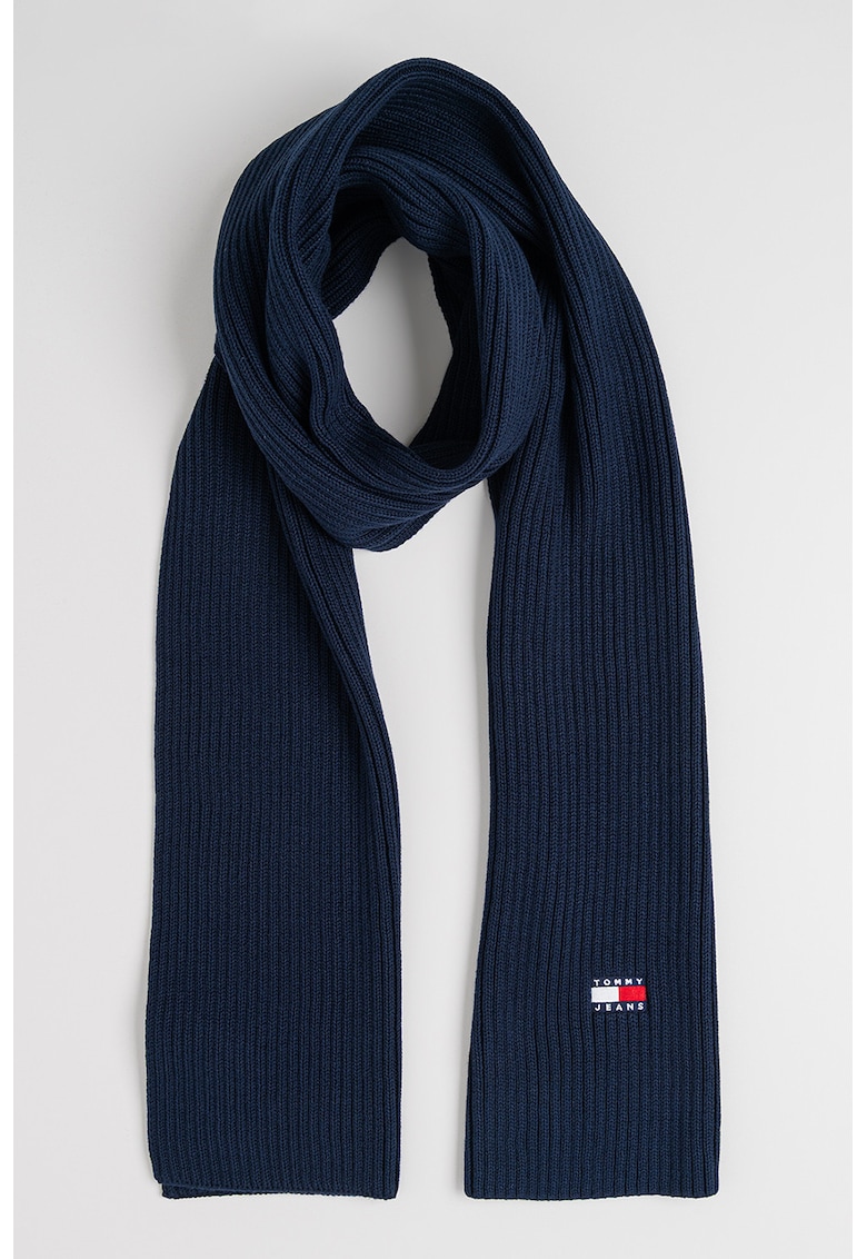 Fular striat din bumbac organic Heritage - Albastru inchis