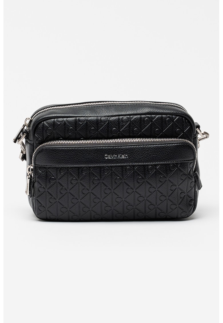 Geanta crossbody in relief Emblem - Negru