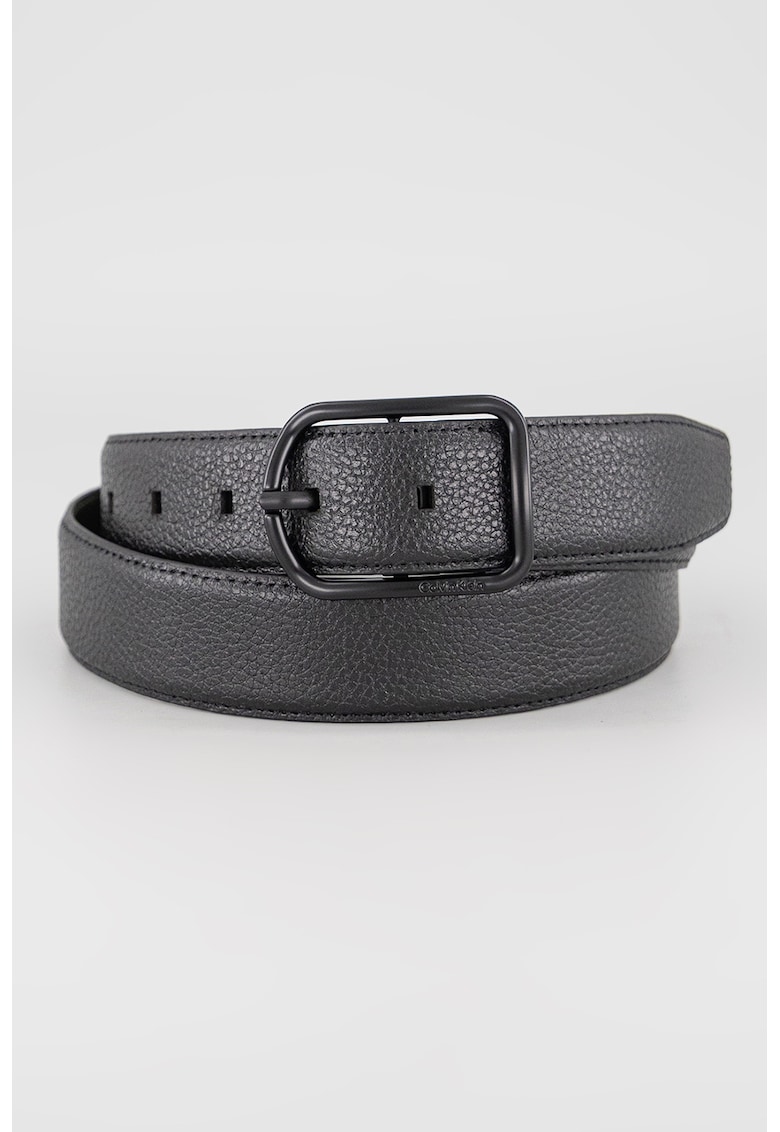 Curea din piele cu catarama rotunda - Negru/Kaki