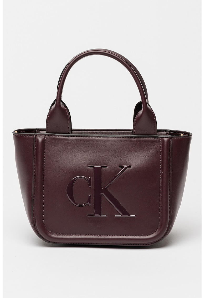 Geanta tote din piele cu model monograma in relief