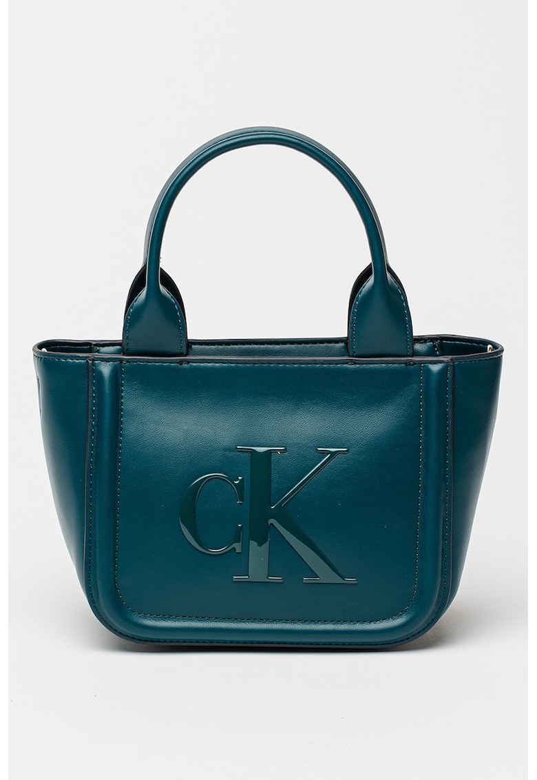 Geanta tote din piele cu model monograma in relief